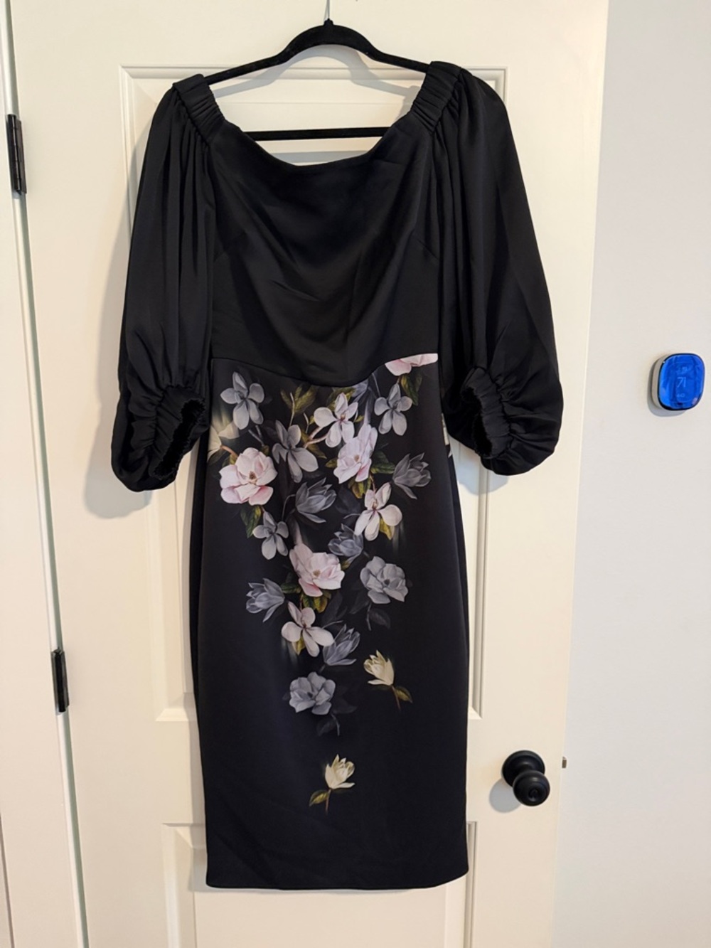 Ted Baker London Black Midi Dress with Soft Pink & White Floral Print